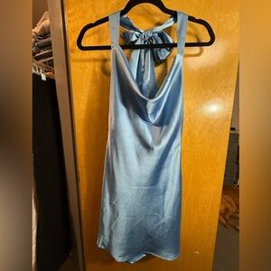Elegant Blue Cowl neck Halter Dress